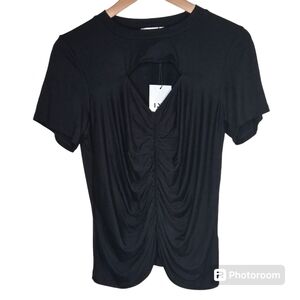 LNA Black Ruched Short Sleeve Tee